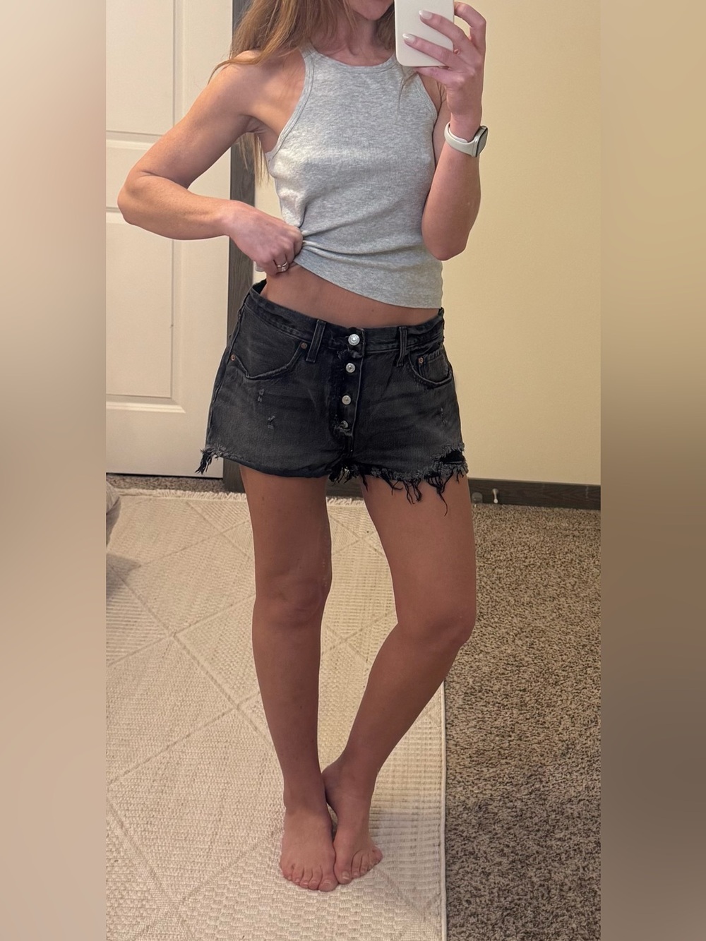 Levi’s 501 Original Cutoff Shorts Black Wash Button Fly W30 Distressed Denim
